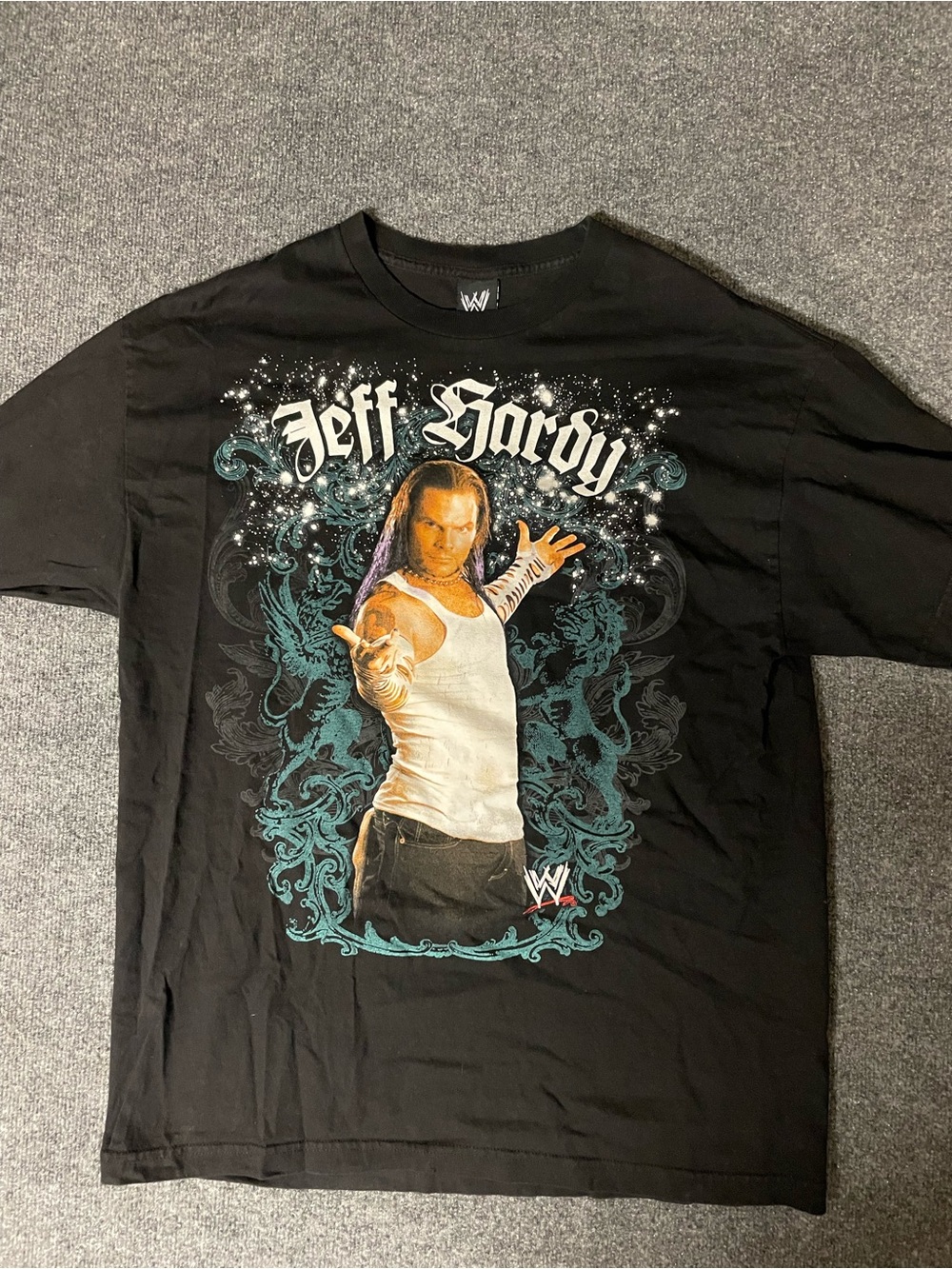 WWE Jeff Hardy Black Tee with Teal Graphic